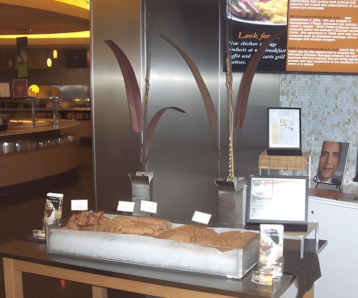 A counter with some food on it