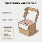 SHIPS FROZEN. ARRIVES COLD.