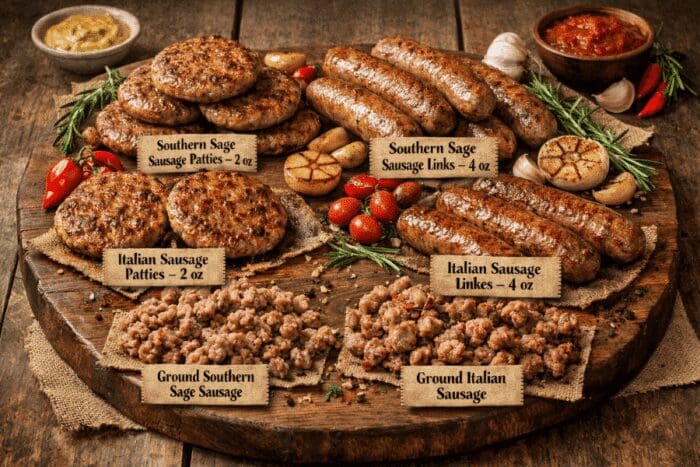 Assorted Italian and Southern sage sausages